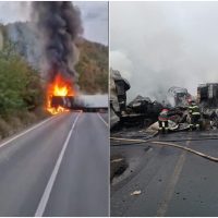 Incendiu devastator: Un camion plin cu colete a ars pe DN7 în județul Arad